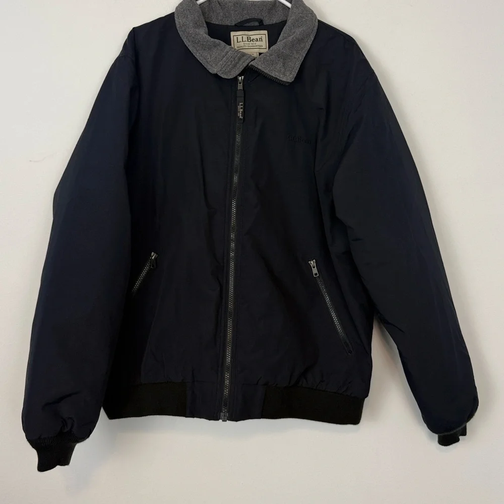 LL Bean Men’s Fleece Lined Warm-Up Jacket. Navy Blue. Size Large Regular.